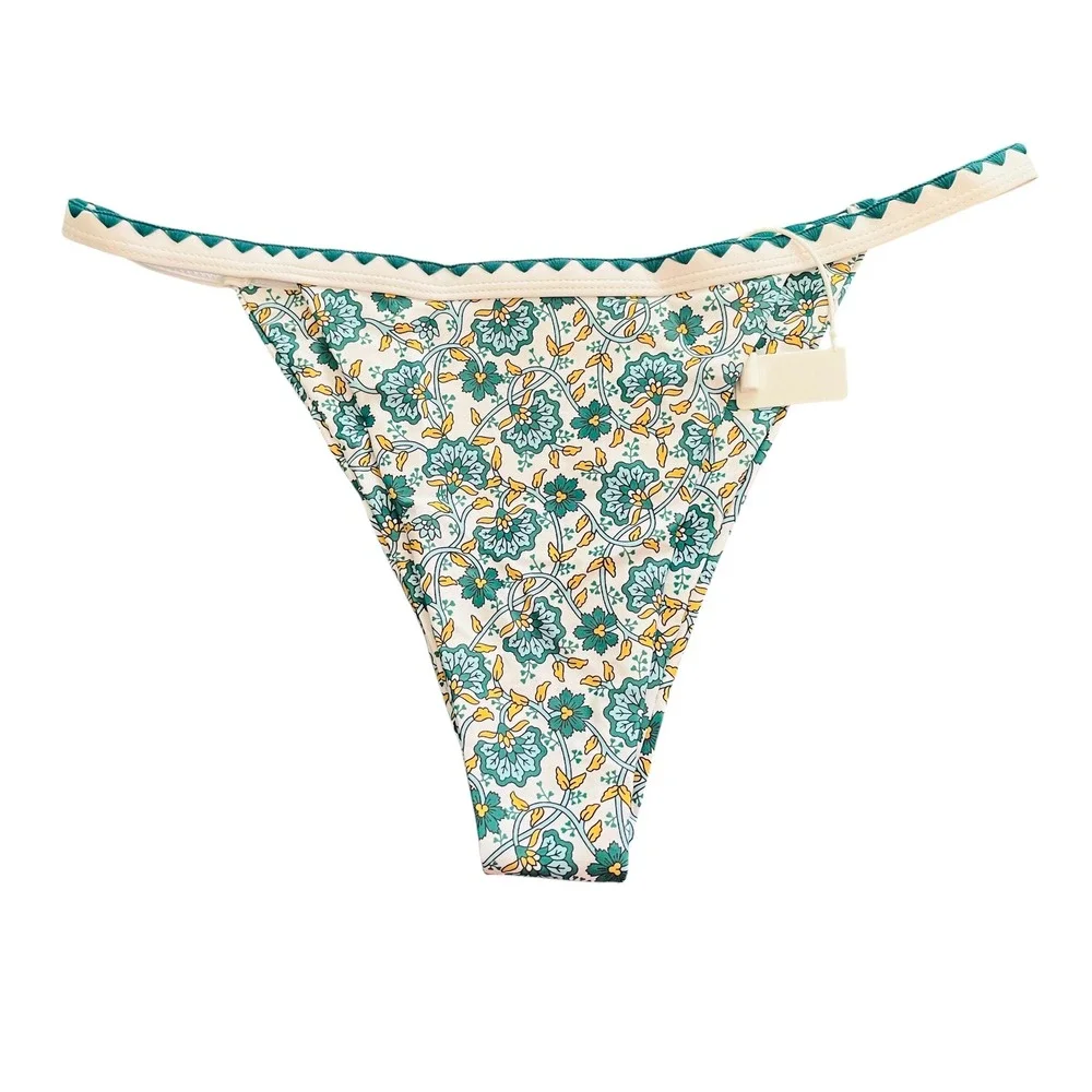 NEW BIKINX Floral Bikini Set‎ Size XL Square Neck Green Yellow Thong Swimsuit - Picture 5 of 8